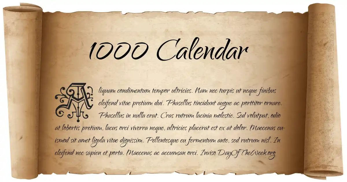  1000 Calendar  What Day Of The Week