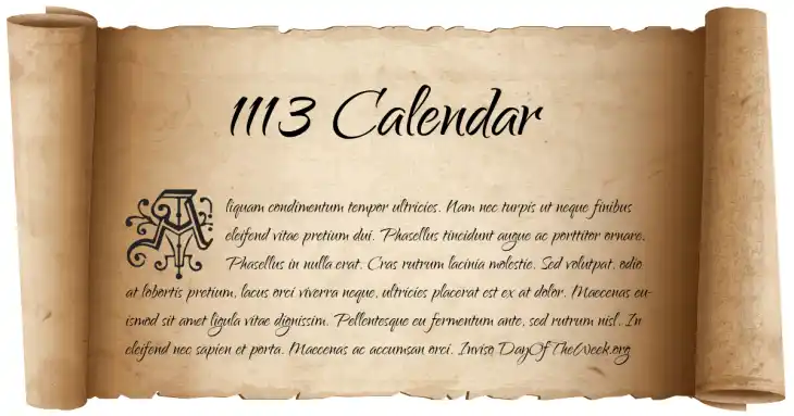 1113 Calendar 1113 Calendar