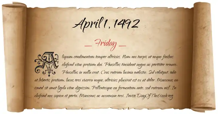 Friday April 1, 1492