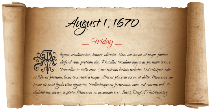 Friday August 1, 1670
