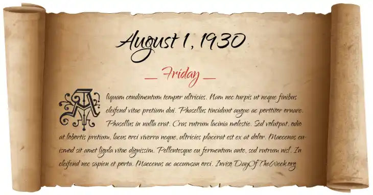 Friday August 1, 1930