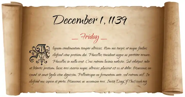 Friday December 1, 1139