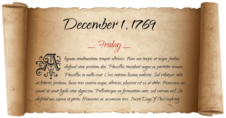 Friday December 1, 1769