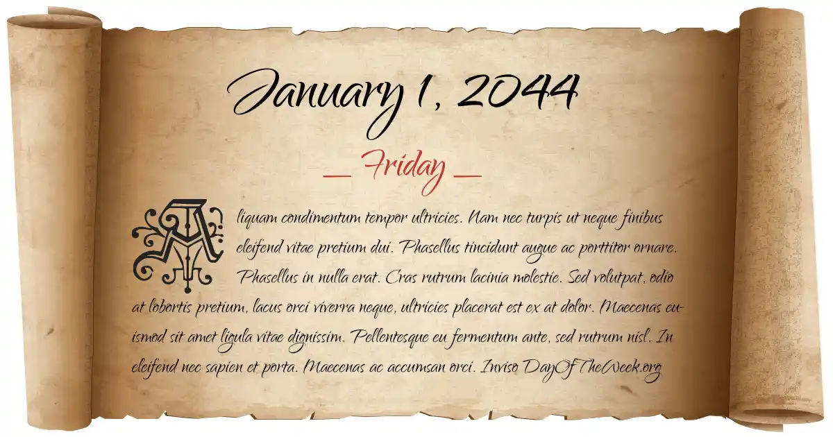 January 1, 2044 date scroll poster