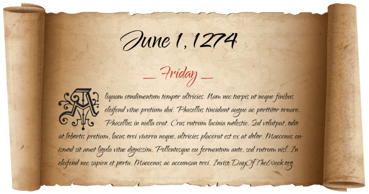 Friday June 1, 1274