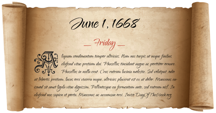 Friday June 1, 1668