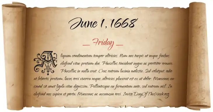 Friday June 1, 1668