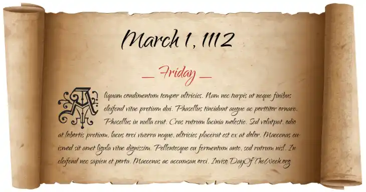 Friday March 1, 1112