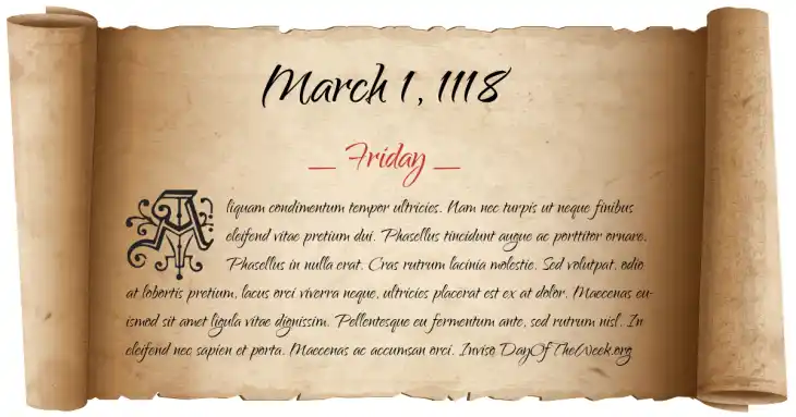 Friday March 1, 1118