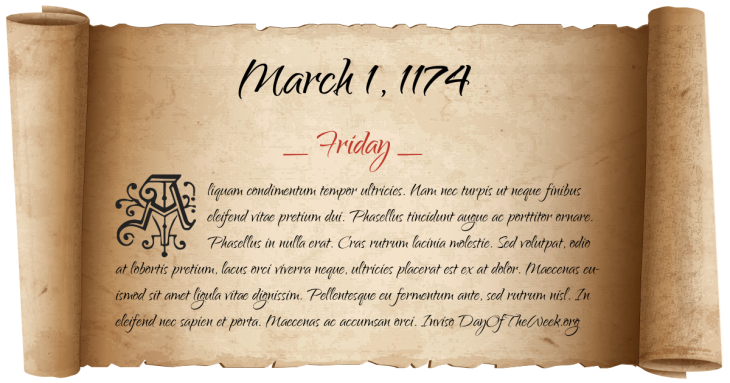 Friday March 1, 1174