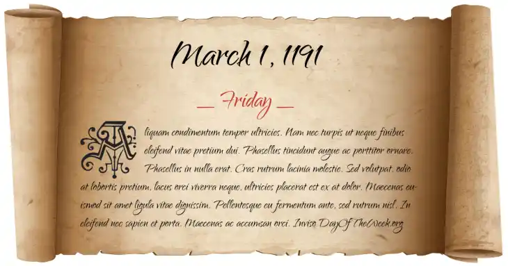Friday March 1, 1191