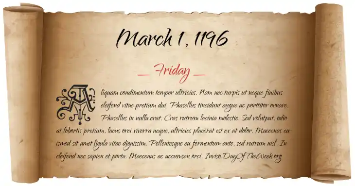 Friday March 1, 1196