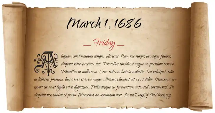 Friday March 1, 1686