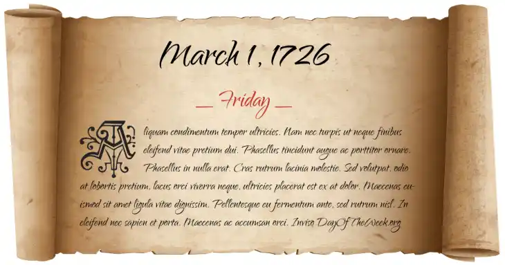 Friday March 1, 1726