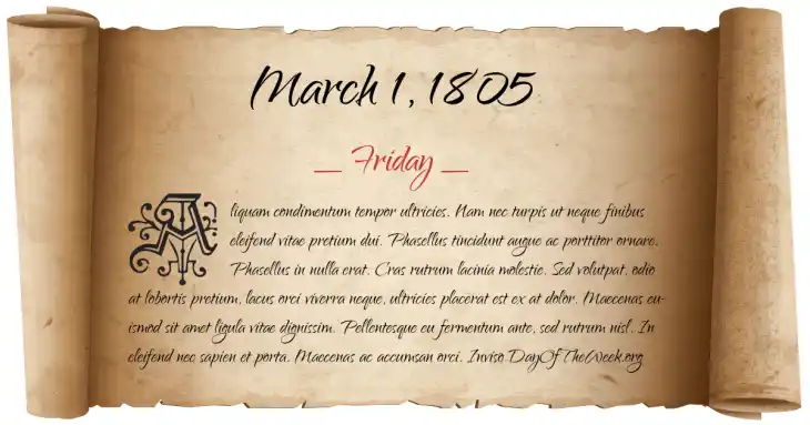 Friday March 1, 1805