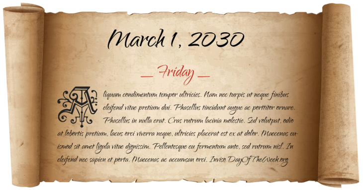 Friday March 1, 2030
