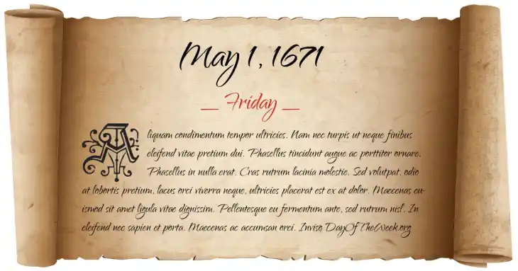 Friday May 1, 1671