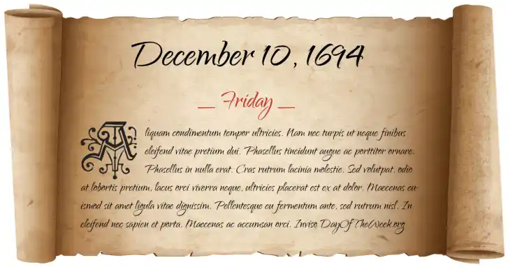 Friday December 10, 1694