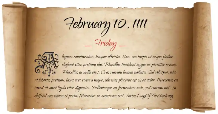 Friday February 10, 1111