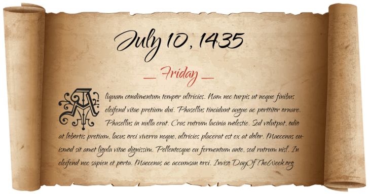 Friday July 10, 1435