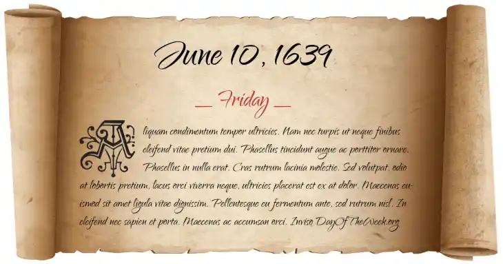 Friday June 10, 1639