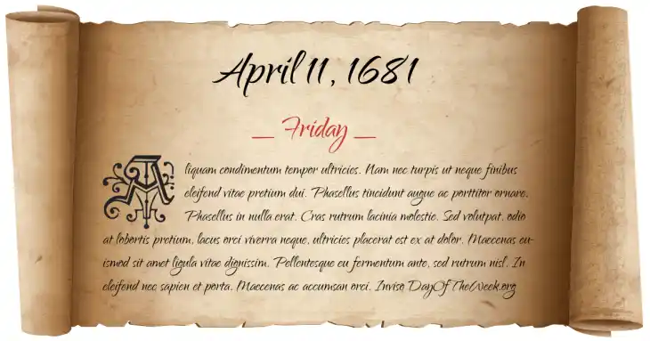 Friday April 11, 1681