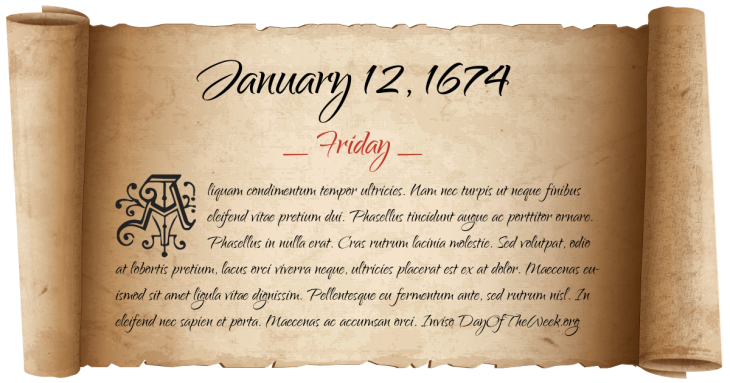 Friday January 12, 1674