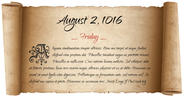Friday August 2, 1016