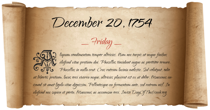 Friday December 20, 1754