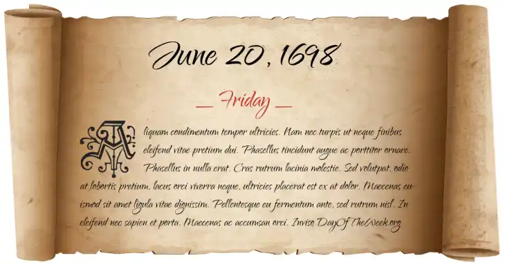 Friday June 20, 1698