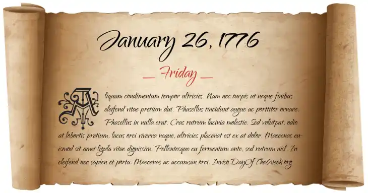 Friday January 26, 1776