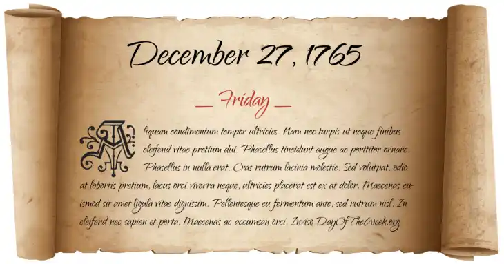 Friday December 27, 1765