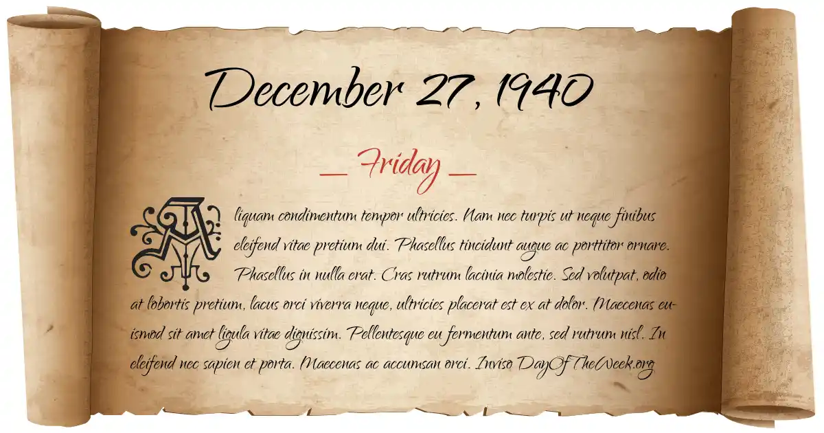 December 27, 1940 date scroll poster