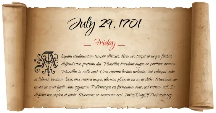 Friday July 29, 1701