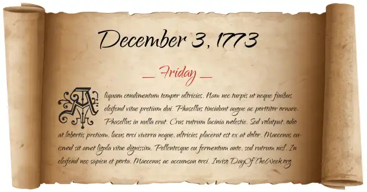 Friday December 3, 1773