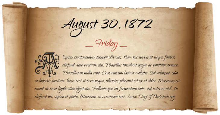 Friday August 30, 1872