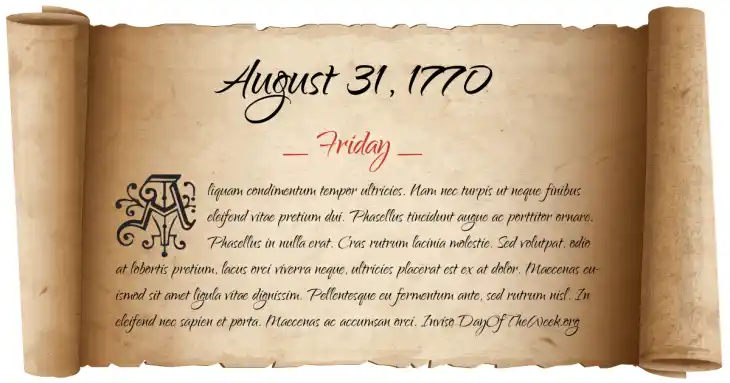 Friday August 31, 1770