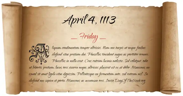 Friday April 4, 1113