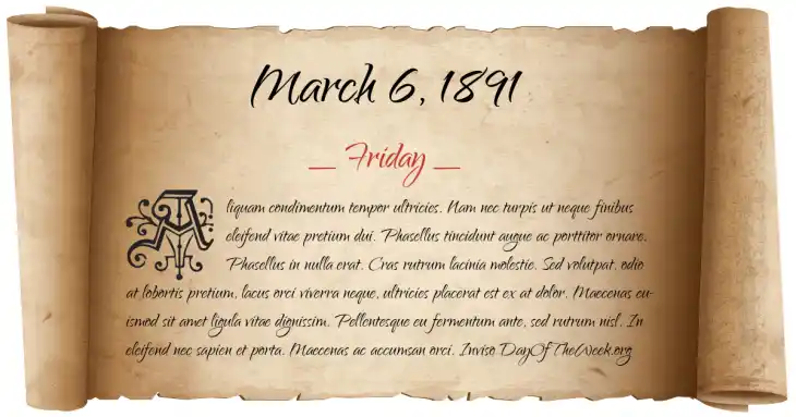 Friday March 6, 1891
