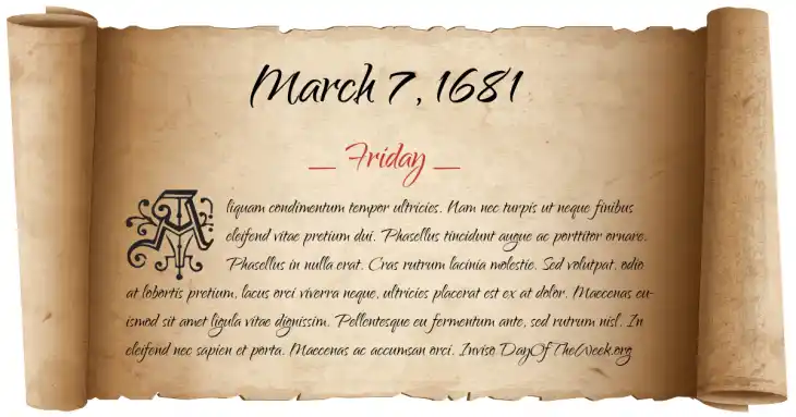Friday March 7, 1681