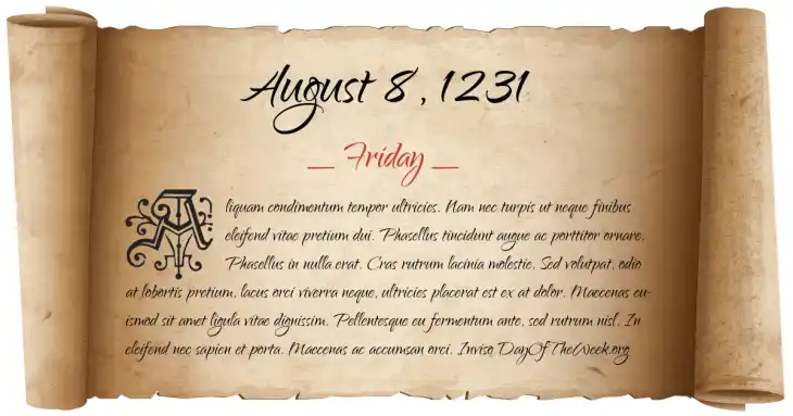 Friday August 8, 1231
