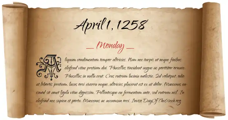 Monday April 1, 1258