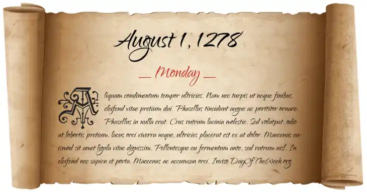 Monday August 1, 1278