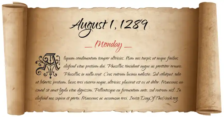 Monday August 1, 1289