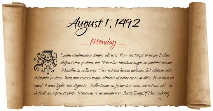 Monday August 1, 1492