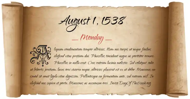 Monday August 1, 1538