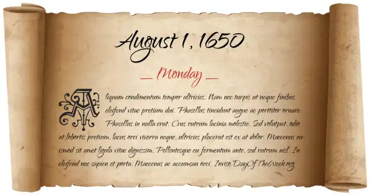Monday August 1, 1650