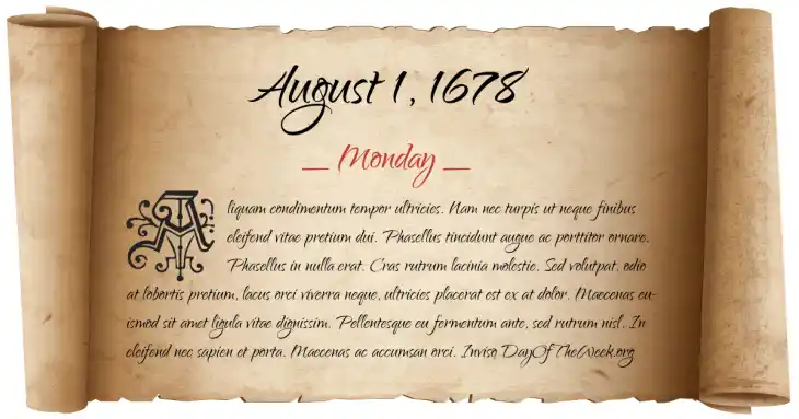 Monday August 1, 1678