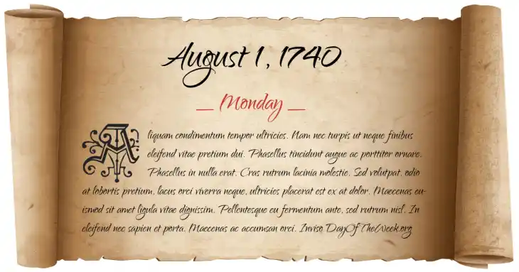 Monday August 1, 1740