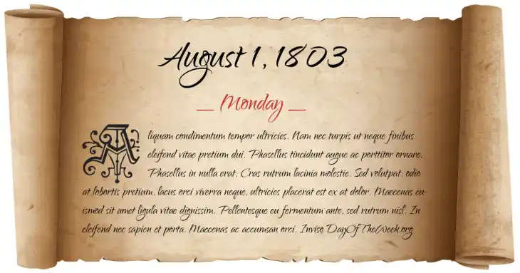 Monday August 1, 1803